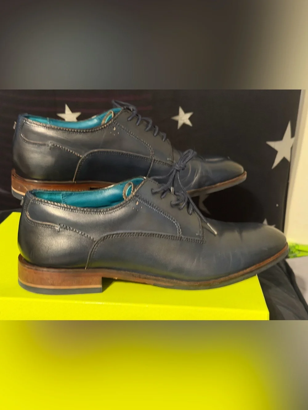 Ted Baker Navy Leather Derby Shoes with Teal Inner Lining
